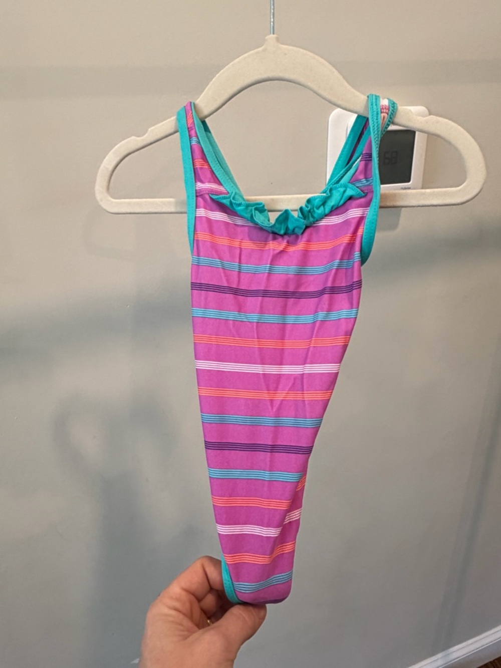 Patagonia Girls' Pink Stripe One-Piece Swimsuit with Teal Trim
